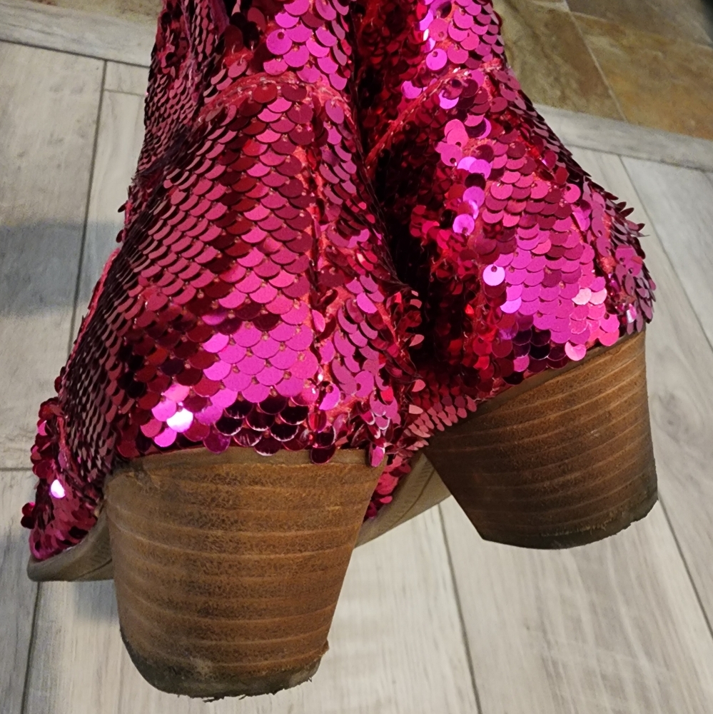 Dingo Hot Pink Sequin Ankle Boots 8.5 - Picture 7 of 10